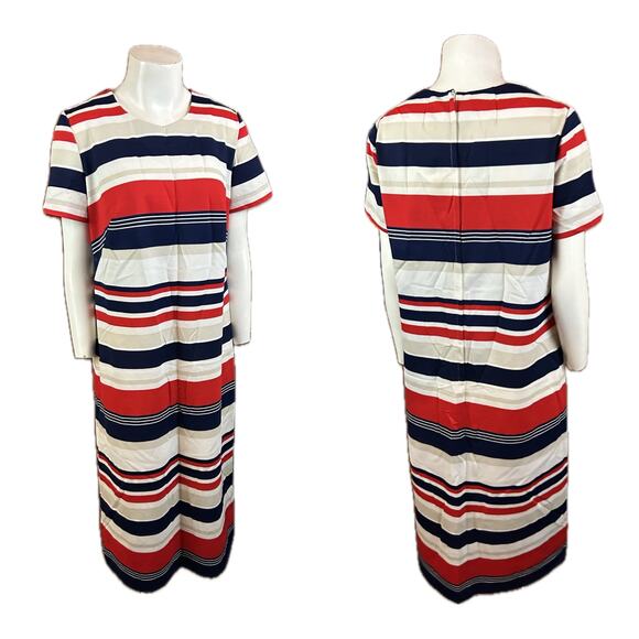 Vintage 1960s Red Stripe Shift Dress Short Sleeve / Women’s large * - Picture 3 of 4